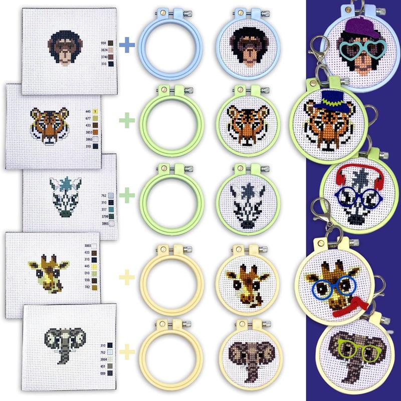 CRAFTILOO Safari Animals Cross Stitch Kits for Beginners. 5 Stamped Cross Stitch Kits for Kids.Needlepoint Kits for Beginners. Embroidery Kit for Kids. Crossstitch Kit for Beginners. Girls Cross Stitch kit - Image 4